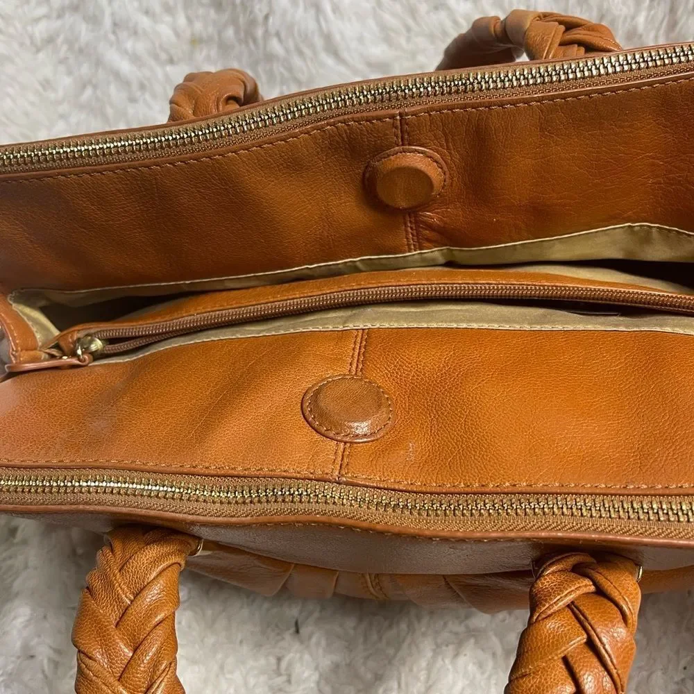 Antonio Melani leather tan Medium braided straps Shoulder bag gold tone hardware